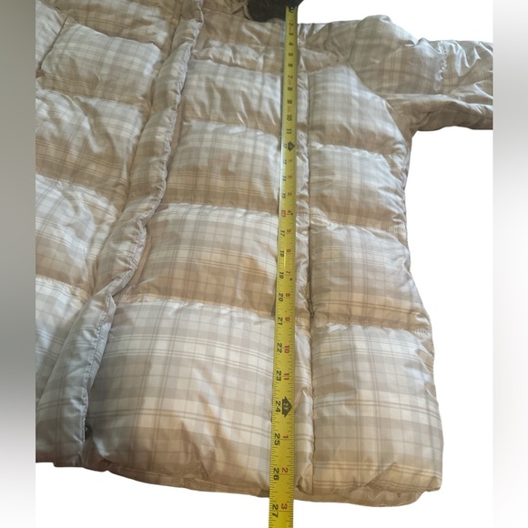 Columbia Omni Shield Jacket Size 1X Beige Plaid Hooded Down Puffer Pockets - Picture 10 of 14